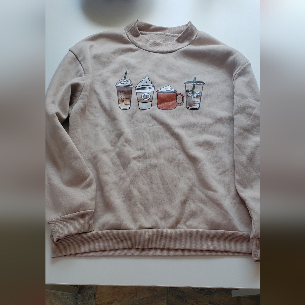 Beige Coffee Graphic Sweatshirt